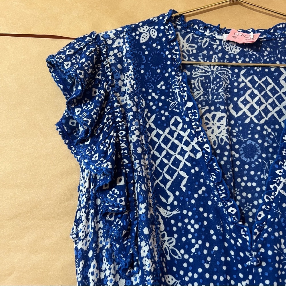 Poupette St Barth | Paulina Midi Dress Ruffle Tiered V-Neck Blue Antibes Size S - Picture 5 of 13